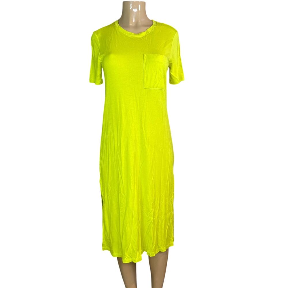 ATM Interlock Modal Jersey Midi Dress Short Sleeve Citron Yellow SZ Small NWT